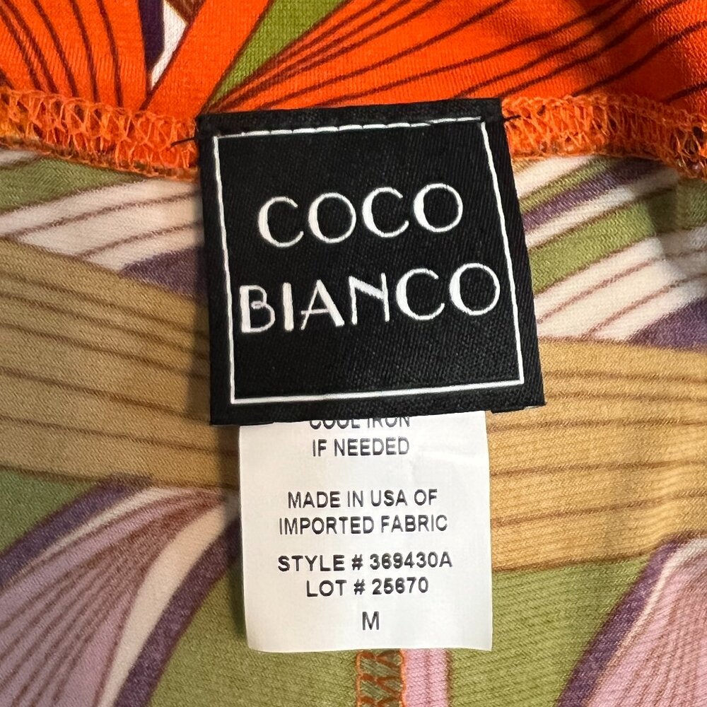 Coco Bianco 2pc Set M Bell Sleeve Top Wide Leg Pants Bold Leaft Print USA Made - Picture 5 of 9